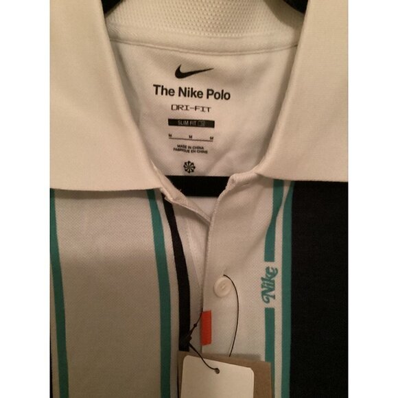 Nike golf vertical stripe polo shirt size: medium color: white/Green/Obsidian - Picture 9 of 12